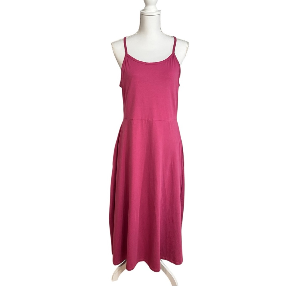 Pact Organic Womens Fit and Flare Midi Dress in Pink/Purple Color Size XL - Picture 1 of 8